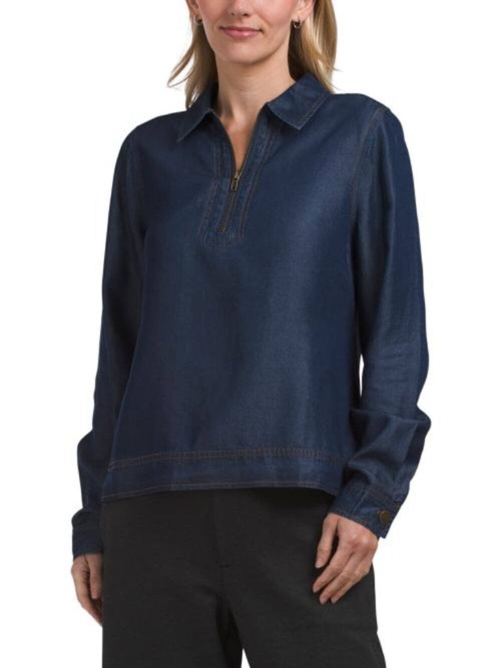 CHLOE & CYRUS Denim Quarter Zip Top